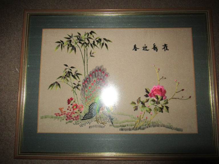 Chinese embroidered in silk pictures glazed 
