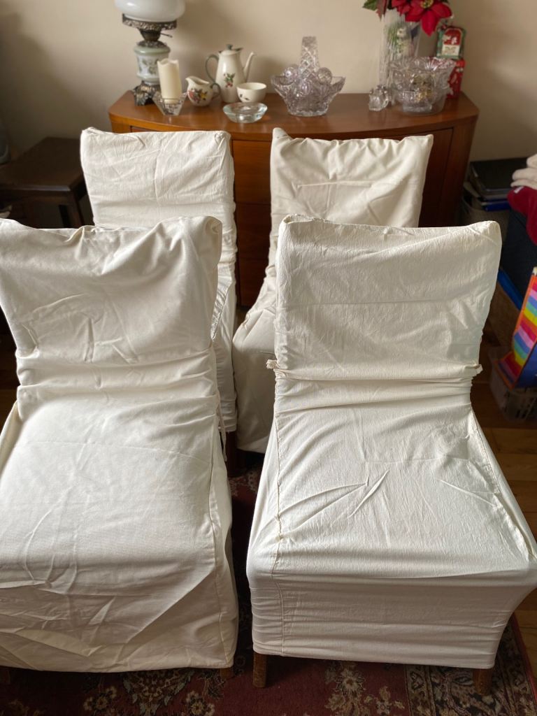 4 Dining Chair Cotton Covers Cream Colour