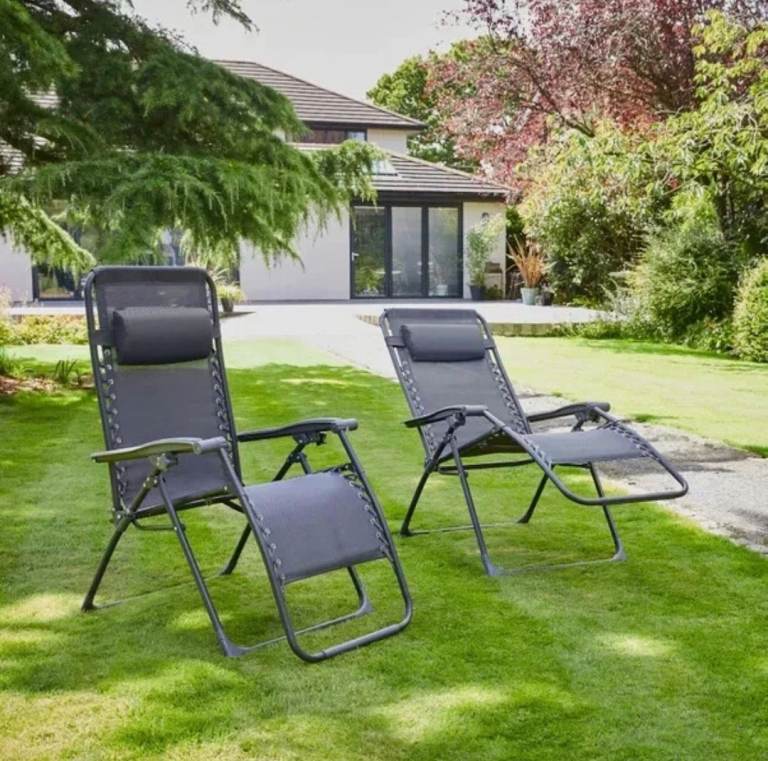 Set of 2 Reclining Sun Loungers  - Folding Garden Chairs