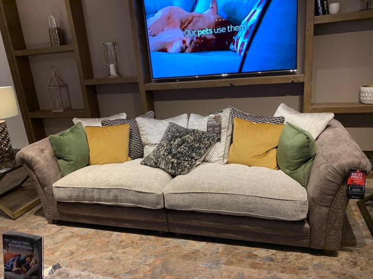 TWO x Sofology XL 4 Seater PEMBERTON Fabric Sofa + 22 cushions!