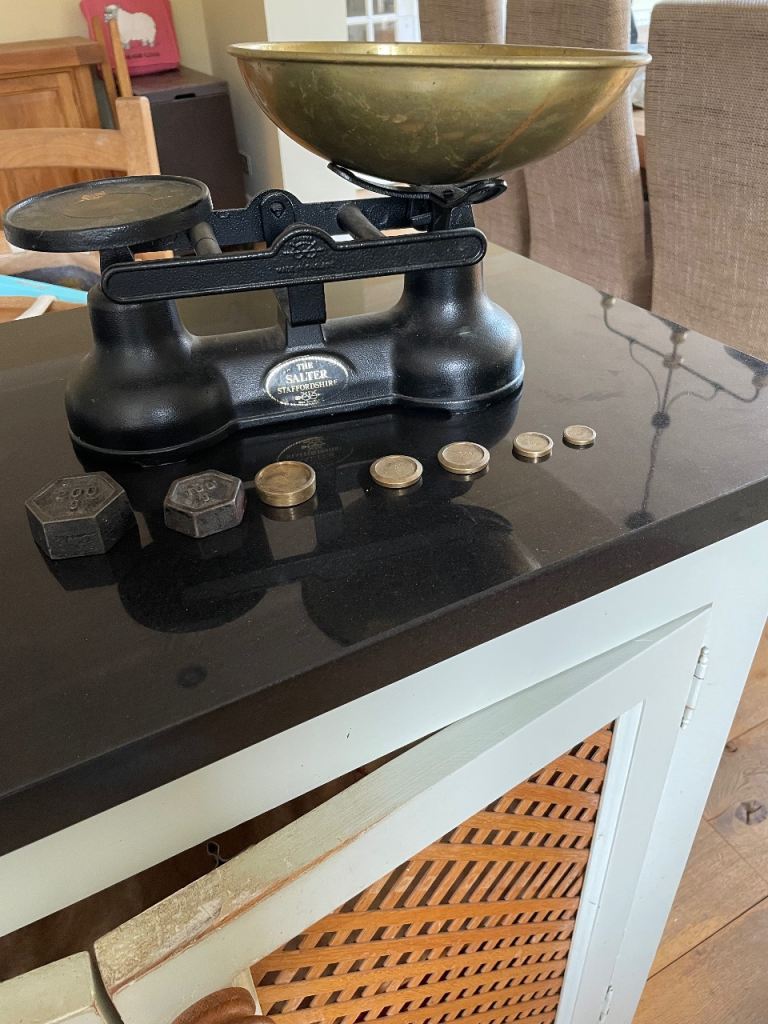 Vintage kitchen scales with weights