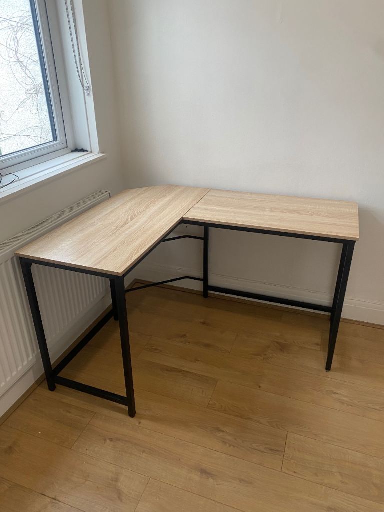 Modern Wood & Black Metal Corner Desk *CAN DELIVER FOR EXTRA COST*