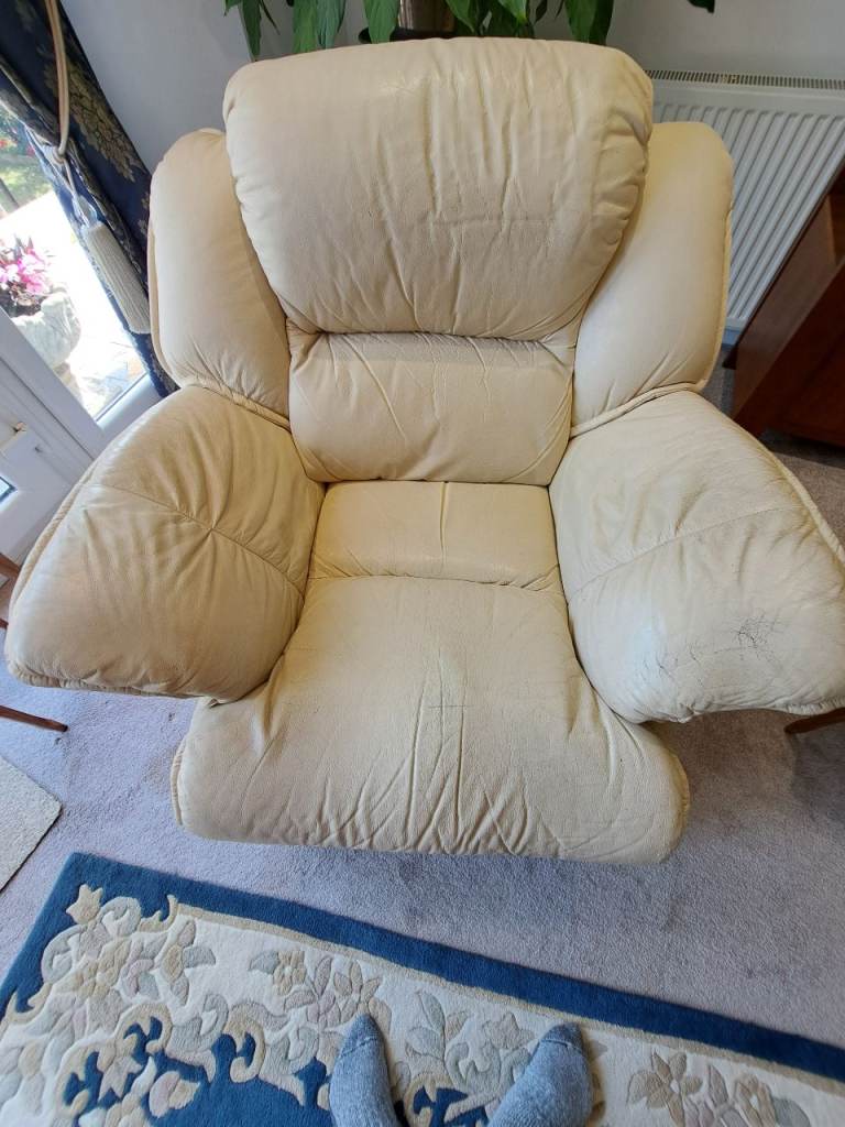 Cream Leather Electric Armchair
