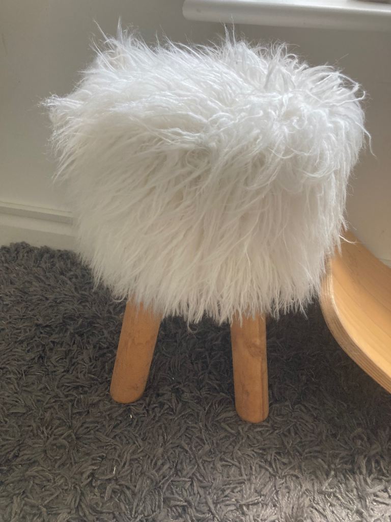 Childs Fluffy White Stool 