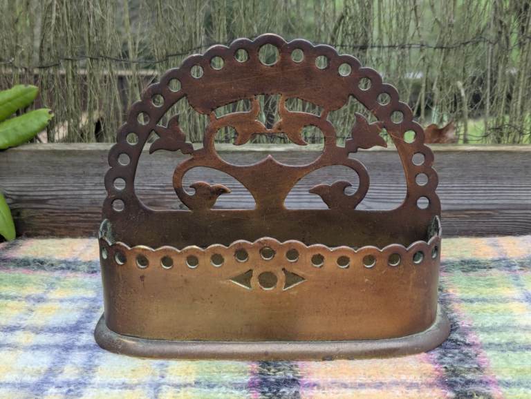 Beautiful brass Arts and Crafts wall pocket