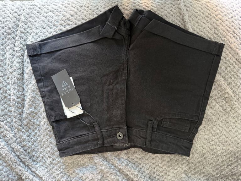 New Guess Black Rolled Cuff Denim Shorts  - Size UK 8