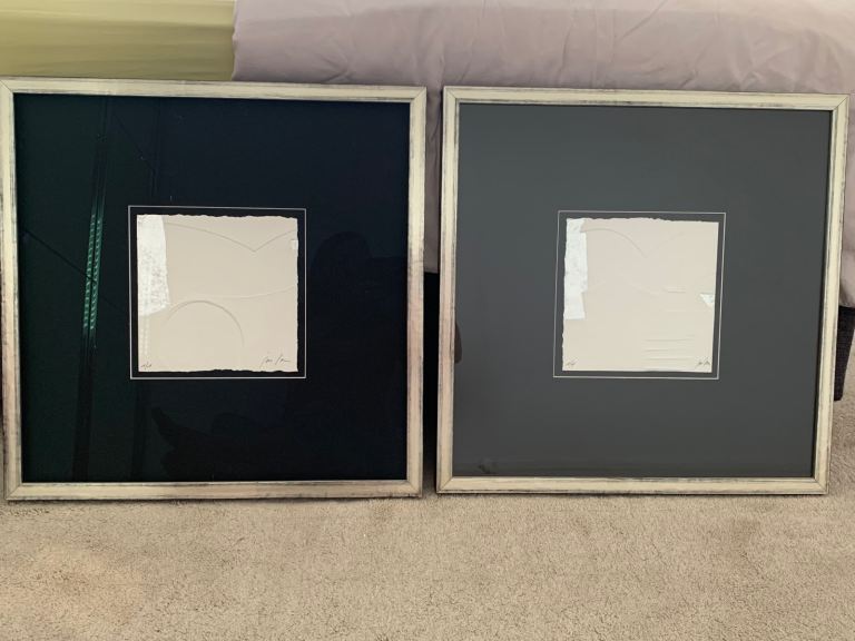 Pair of Framed Embossed Art Prints – Cream and Grey