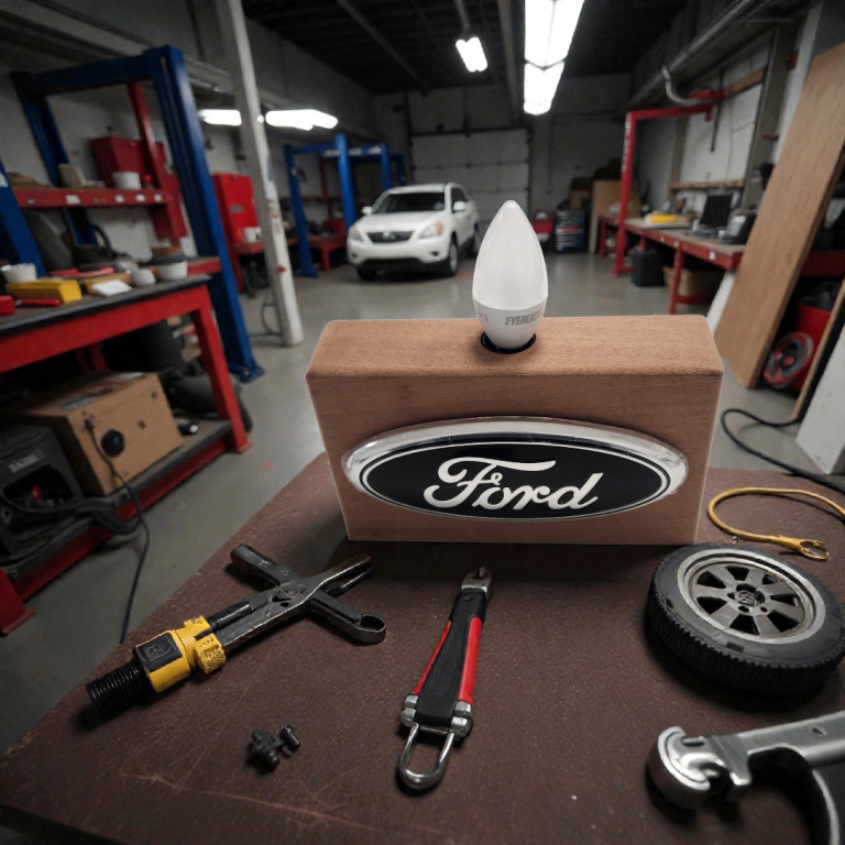 Handmade Large Ford Bonnet Badge Table Lamp On Mahogany Base - Automotive Decor