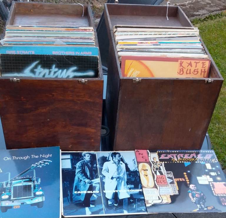Collection of  lps Vinyl Records inc Def leapard style council dire straits  Wooden Storage Boxes