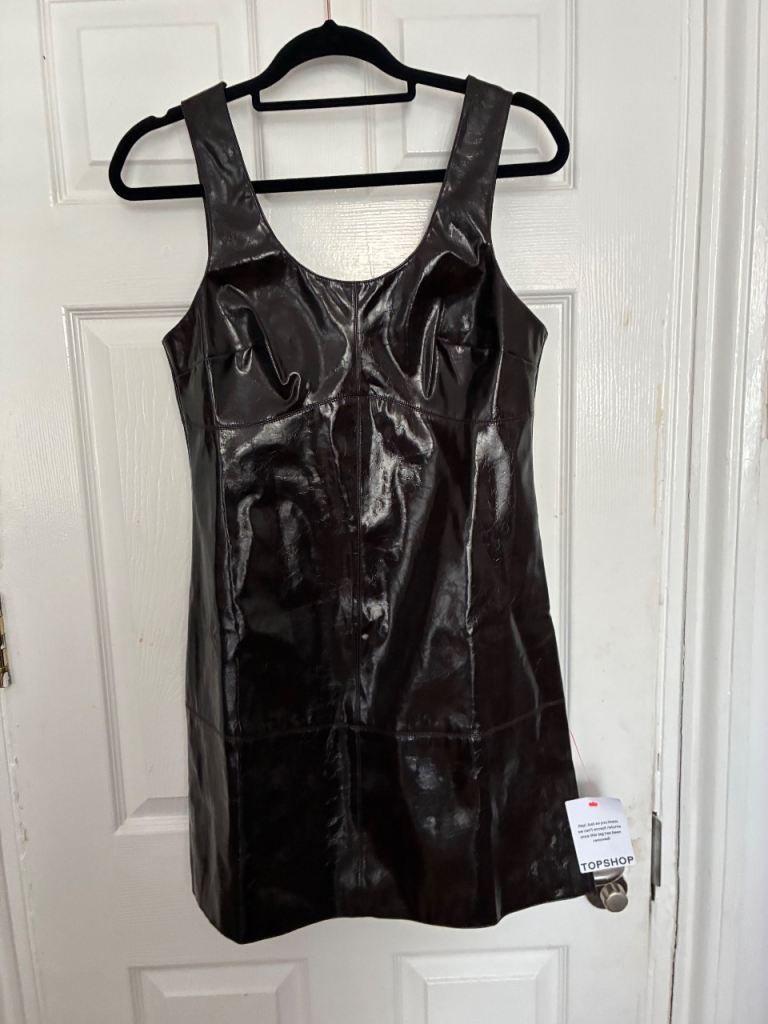 New Topshop Brown Patent Mini Dress with Tags