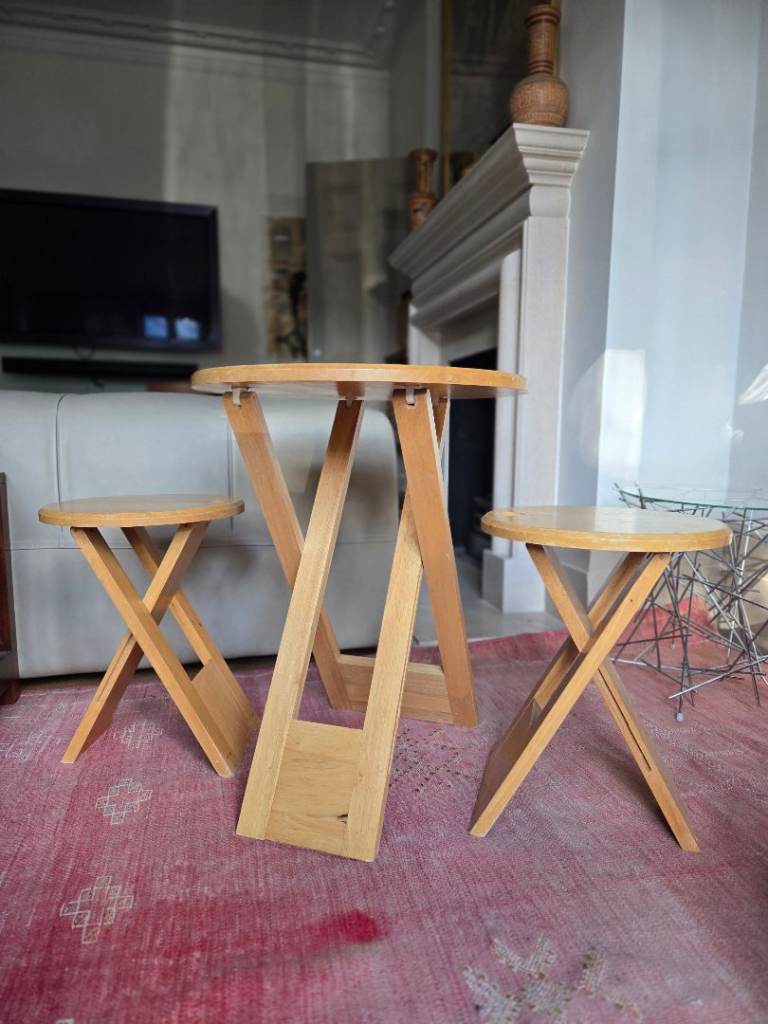 1980s Adrian Reed “Suzy” Folding Table & 2 Stools – Vintage Design Set