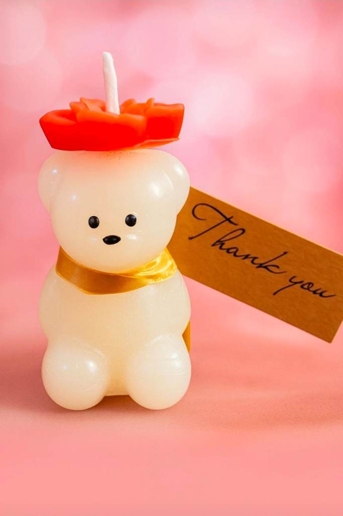 Cute White Bear Candle with Orange Rose – New