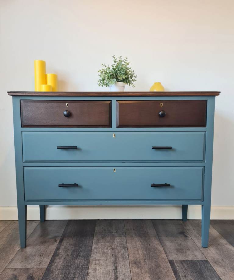 Now sold! Vintage Antique walnut chest of drawers/dresser blue