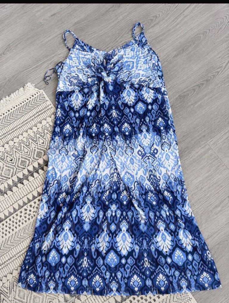 Nutmeg Blue and White Patterned Summer Dress - Good Condition