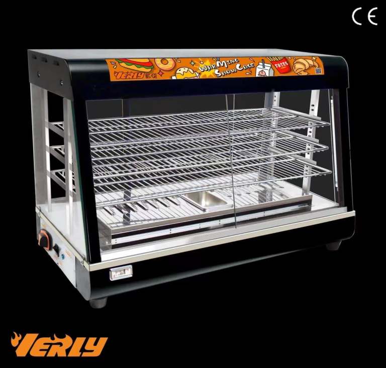 Hot Food Warmer Display Cabinet 3 Shelves Countertop Heated Showcase 1.5kW Rear & Front Access 