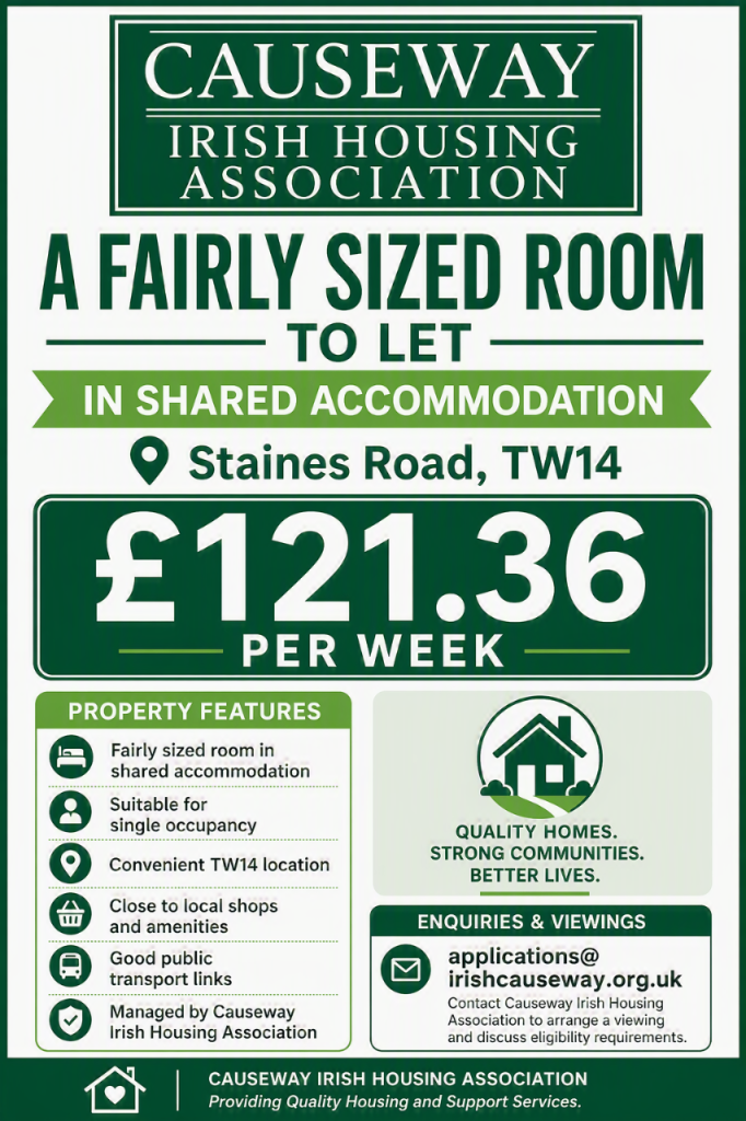 A FAIRLY SIZED ROOM TO LET In Shared Accommodation