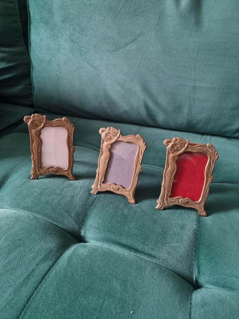 image for 3 Vintage Art Nouveau brass photo frames