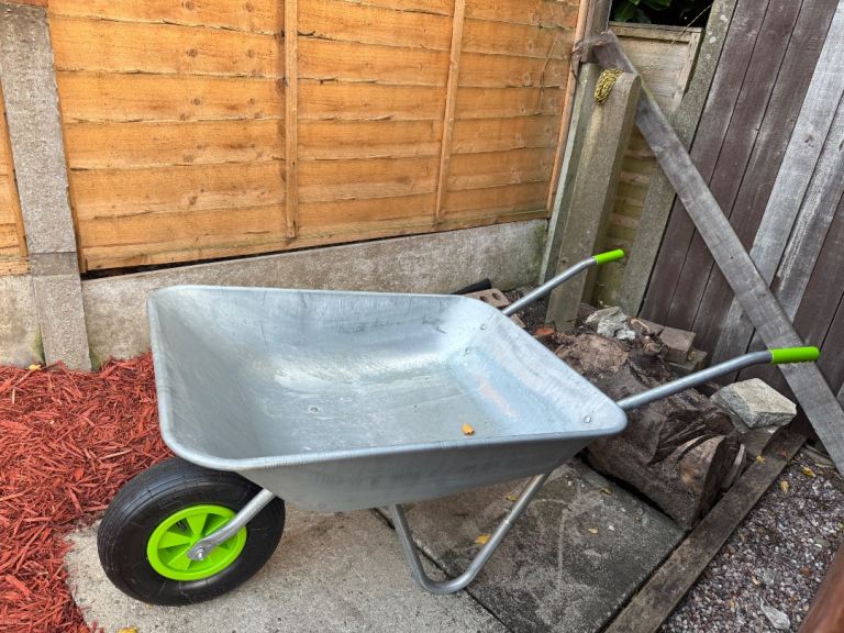 Garden Wheelbarrow – Green Wheel and Handles, Good Condition