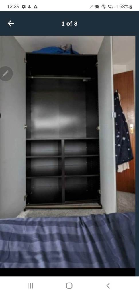 Ikea pax mirrored door wardrobe  black colour 