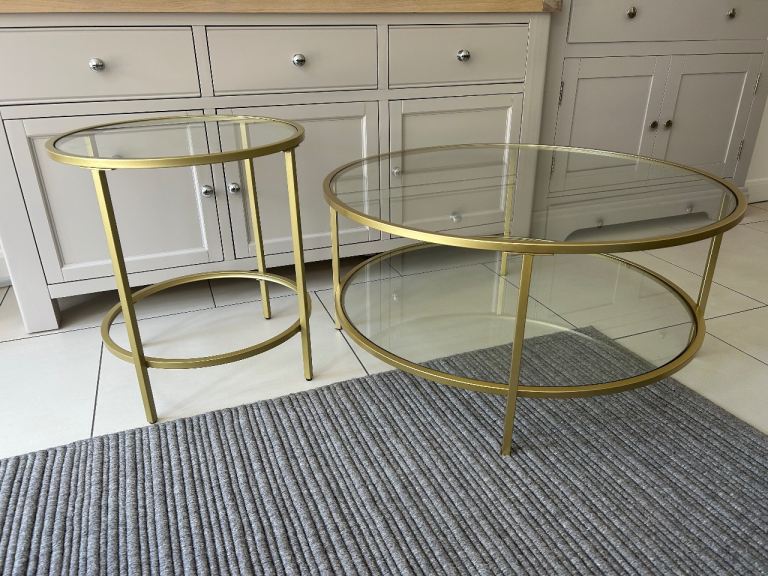 Wayfair Gold Matt Round Glass & Metals Contemporary Coffee Table & Side Table