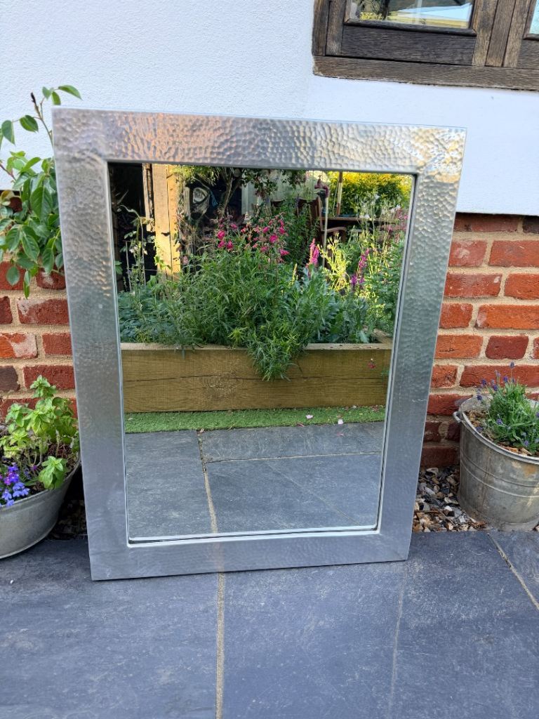 MIRROR -  Silver, metal, hammered effect, (64x84cm)