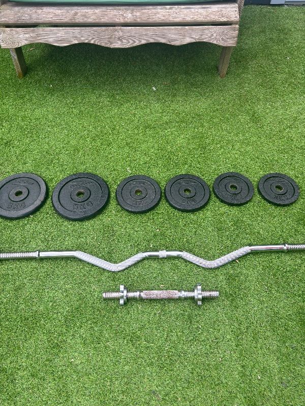 Adjustable Ez Curl Bar And Dumbbell Weights Set 20kg Cast Iron