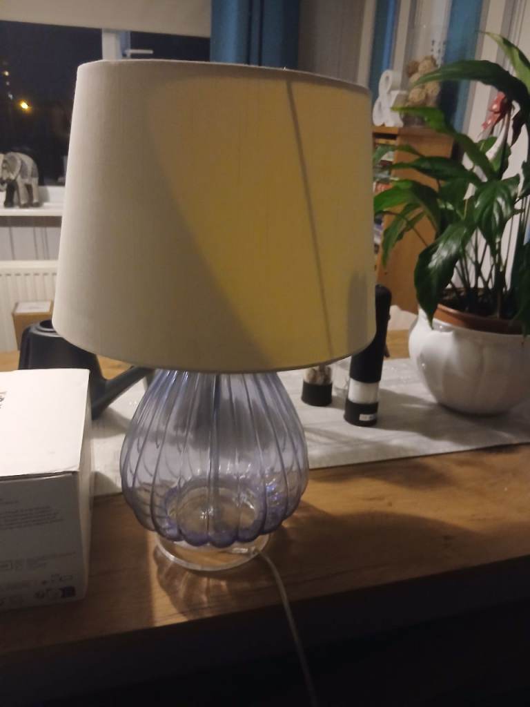 Lovely Blue Glass Table Lamp with Shade - Good Condition