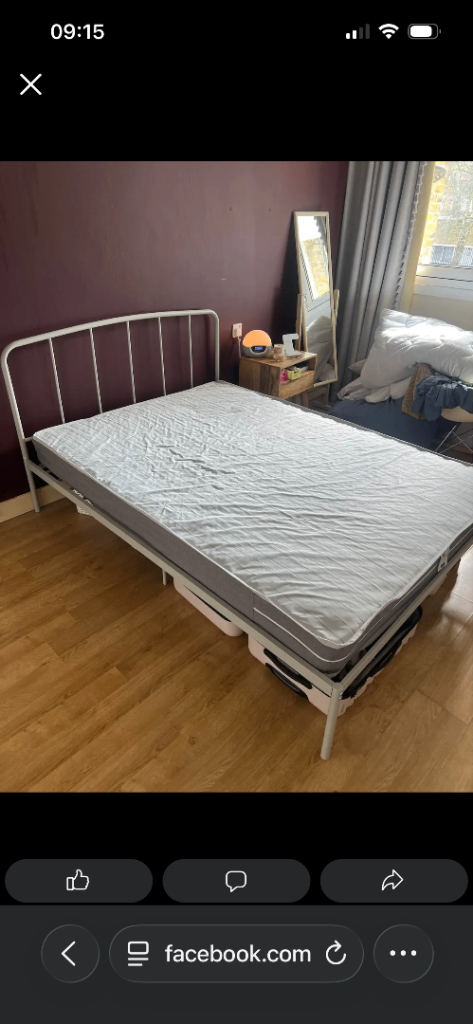 White Metal double Bed Frame with Mattress