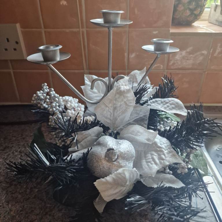 Festive Table Decoration, Christmas Tree, Bulbs and Musical Santa