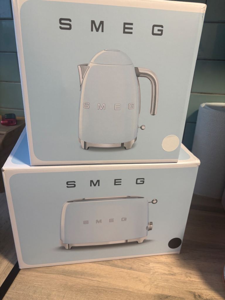 Smeg black and white kettle and toaster