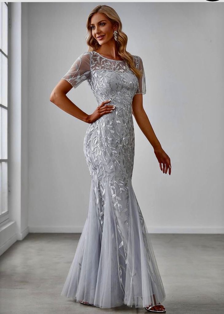 Mother of the bride stunning silver dress size 14