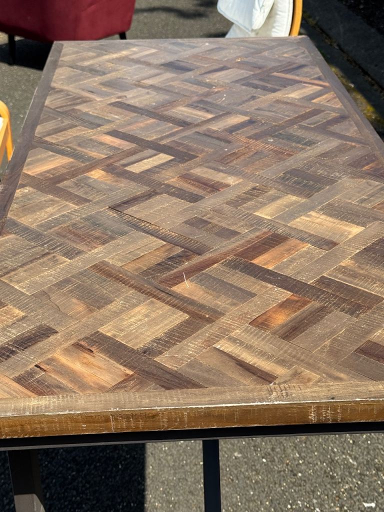 Industrial Bar/Dining Table with Parquet-Style Top