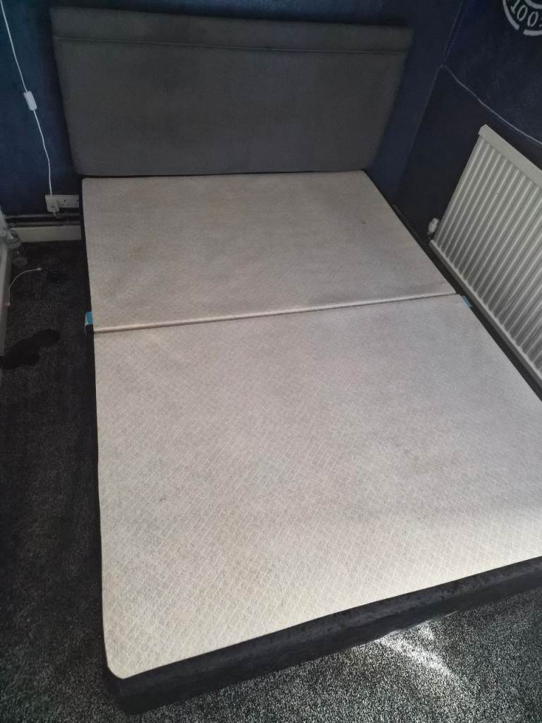 Double Bed with Mattress and Headboard – Grey, Good Condition