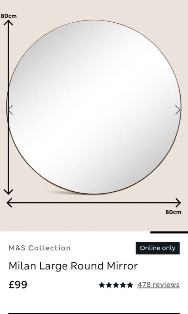 M&S Milan Large Round Mirror – 80cm, Excellent Condition