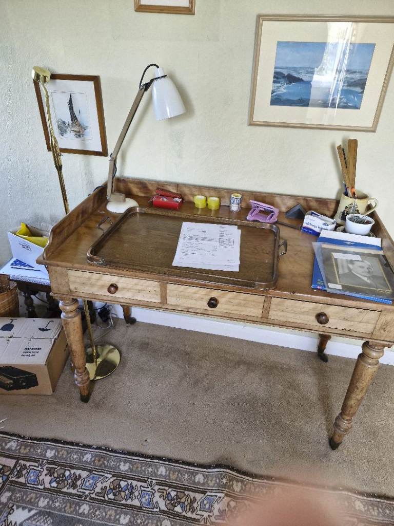 Solid Wood Writing Desk with Drawers – Good Condition