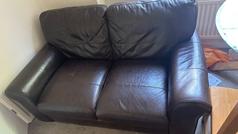 Comfortable 2-Seater Brown Leather Sofa – Good Condition
