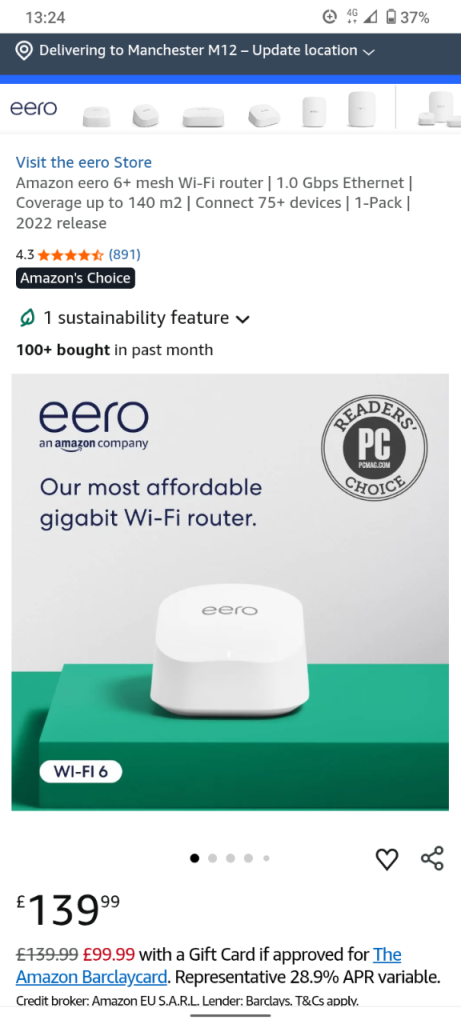 Eero 6+ Dualband mesh WI-FI 6 router, will take £70 for both. These are £139 each on Amazon 