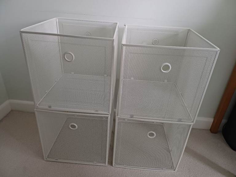 IKEA Drönjöns Dronjons Kallax White Metal Basket Cage Storage Boxes x 4