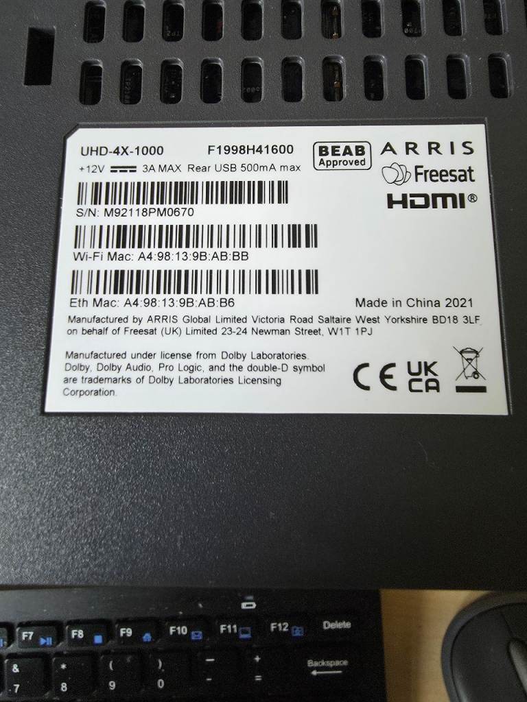 Arris Freesat UHD-4X-1000 TV Recorder