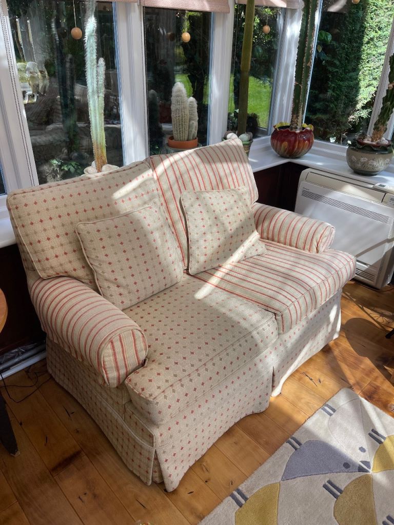 Cosy Two-Seater Sofa - Beige with Red Stripe Pattern