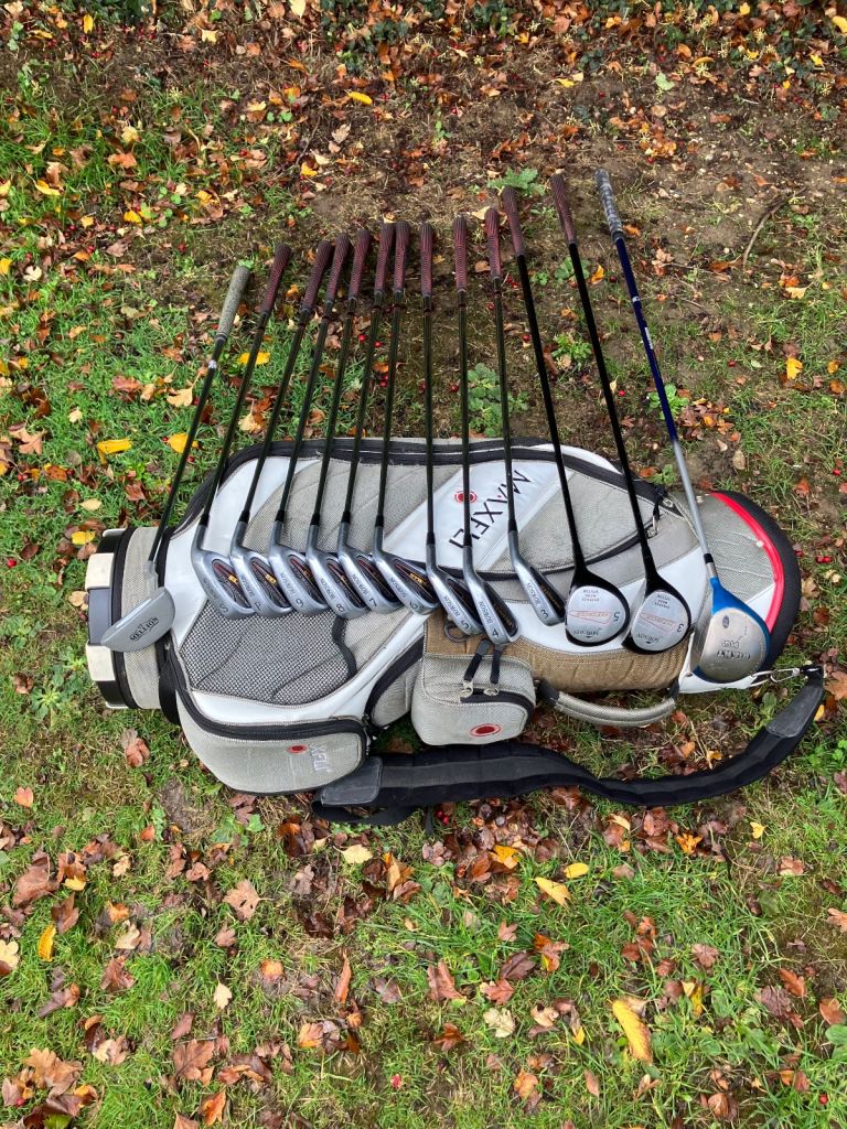 Men’s Golf Clubs Driver 3-5 Woods 3-9 Iron Sw Pw Putter Maxfli Cart Bag 