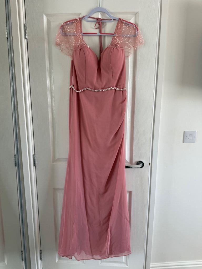 True Bridesmaids Dusky Pink Dress - Size 14, Beaded Shoulders
