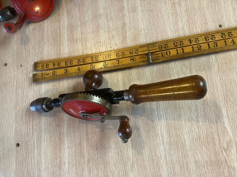 Vintage Hand Drill with Wooden Handles – Fair Condition