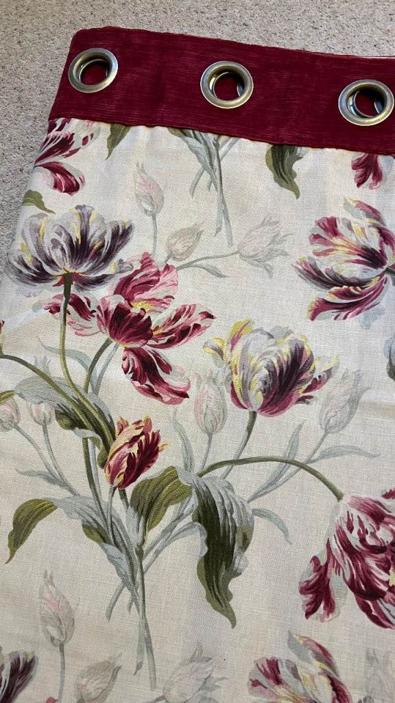 Stunning pair of wide eyelet curtains by Laura Ashley in Gosford Cranberry