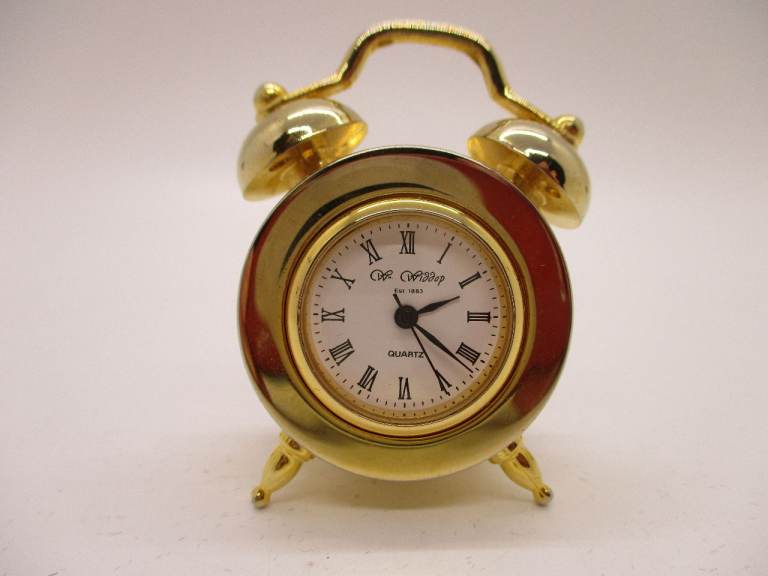 Vintage Wm Widdop Solid Brass Miniature Quartz Bell Alarm Clock