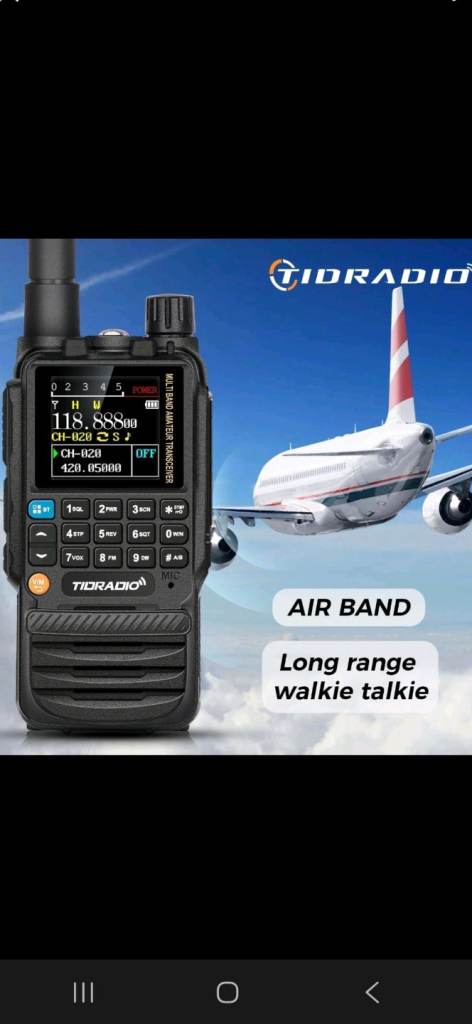 Bluetooth Walkie Talkie. Programmed with Air, Marine, Amateur, PMR, Coastguard CB AM FM HF VHF UHF 