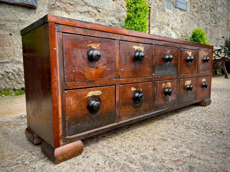 Apothecary Chest Drawers Cabinet Turned Handles Vintage Chemist Coffee Table