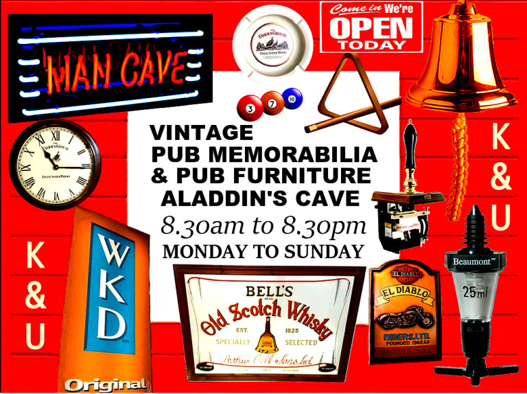 EVERYTHING FOR THE HOME BAR OR PUB SHED: - VISIT OUR VINTAGE ALADDIN'S CAVE TODAY