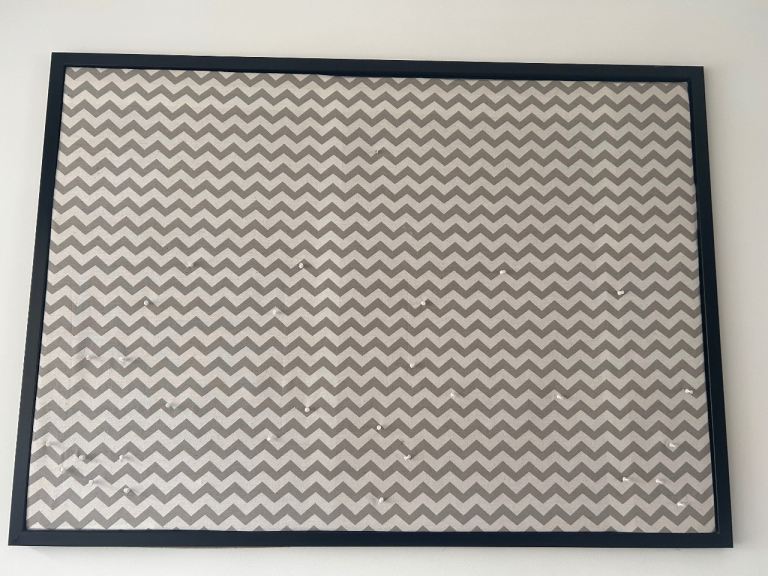 Chevron Fabric Pin Board / Noticeboard – Grey & White Pattern £10