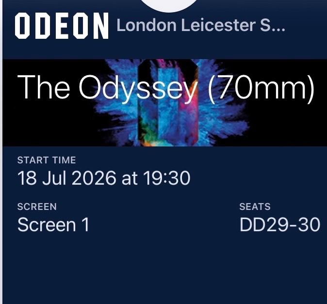 2x ODEON The Odyssey (70mm) Cinema Ticket – 18 July 2026